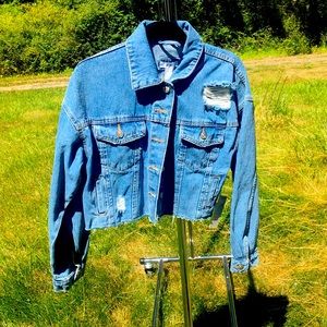 Cropped & Distressed Blue Jean Jacket